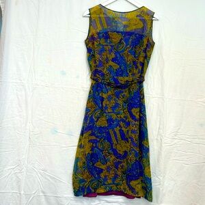 Vintage 1960s silk sleeveless belted cocktail dress, small